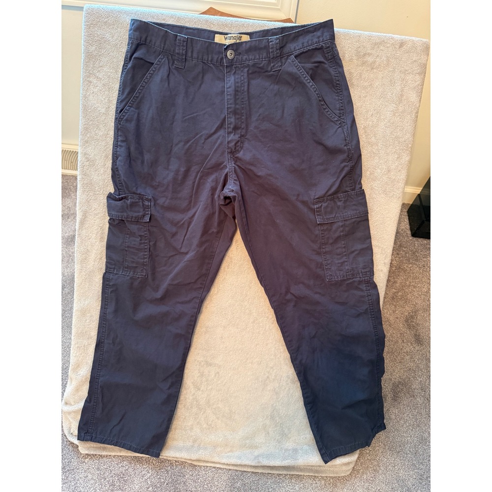 Wrangler Authentics Mens Navy Blue Cotton Cargo Pants 34x30 10ZM6LGNV